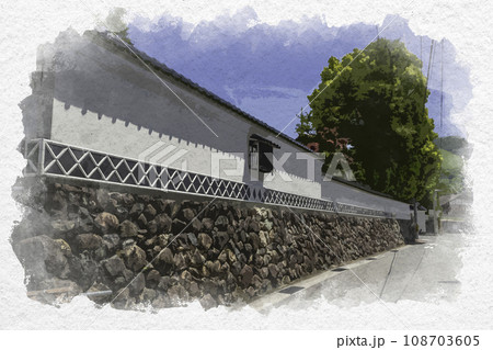 水彩画風　新見御殿町　温故館　渡辺屋敷　岡山県新見市 108703605