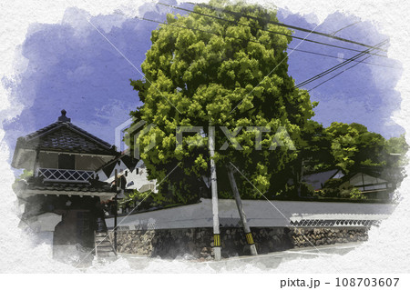 水彩画風　新見御殿町　温故館　渡辺屋敷　岡山県新見市 108703607
