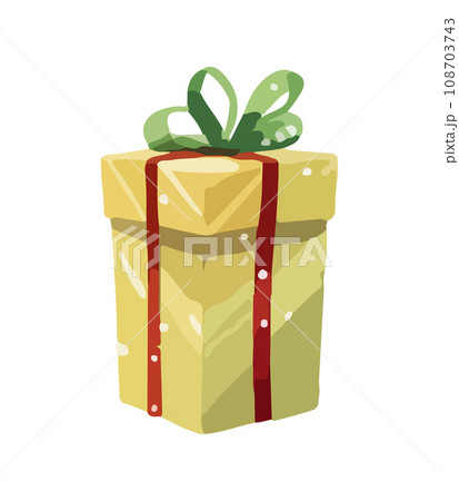 Gift vector illustration. Christmas New Year decoration box. Drawn in cartoon watercolor style isolated on a white background. 108703743
