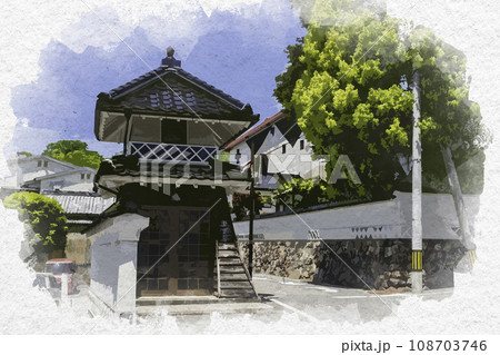 水彩画風 新見御殿町 寿福松原 松原通り 岡山県新見市 水彩画風 新見御殿町 寿福松原 松原通り 岡山県新見市 108703746