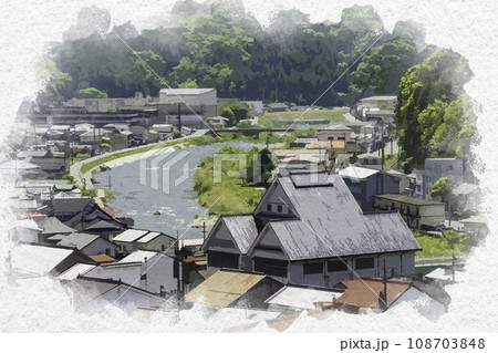 水彩画風　新見御殿町　新見御殿町センター　岡山県新見市 108703848