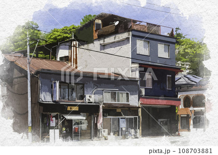 水彩画風　新見御殿町　青柳本舗　岡山県新見市 108703881