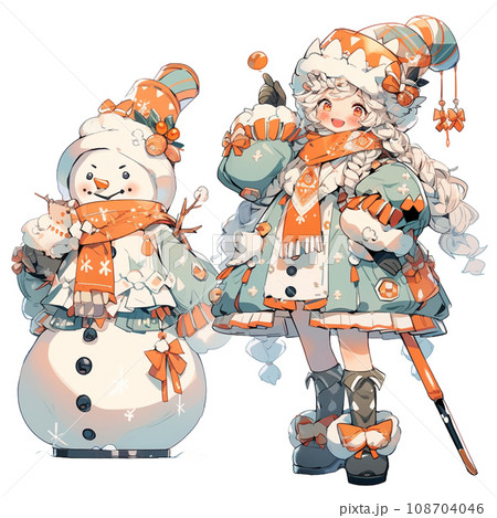 雪だるまを作る子供たちのイラスト素材 [108704046] - PIXTA