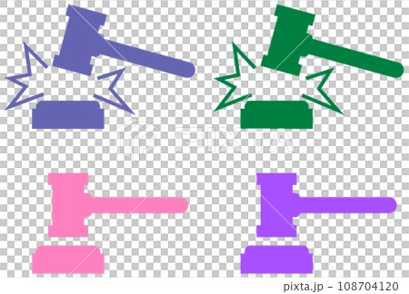 裁判やオークションで使う木槌ハンマーのイラスト 108704120