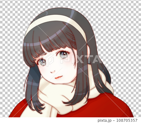 [Refined version] Girl wearing a headband and scarf. Clothes = red, scarf = milky white 108705357