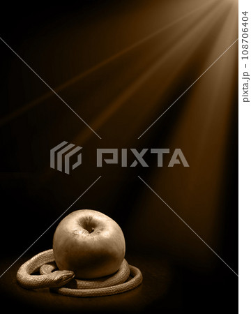 The snake lies near the apple The snake lies near the apple 108706404