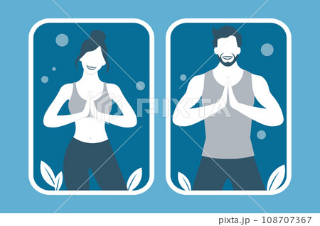 young couple yoga poses,healthy man and woman doing yoga,partner yoga concept,International yoga day,love Vector illustration. 108707367