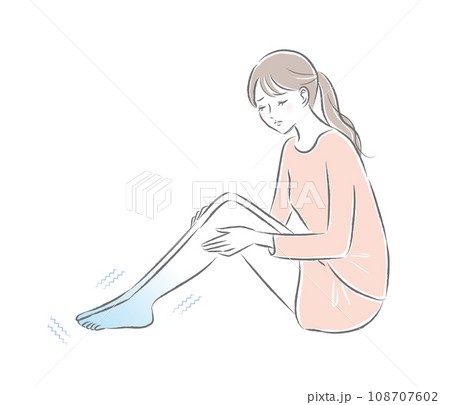 寒さ・冷え性で足先が震える若い女性のイラスト 108707602