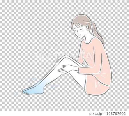 寒さ・冷え性で足先が震える若い女性のイラスト 108707602