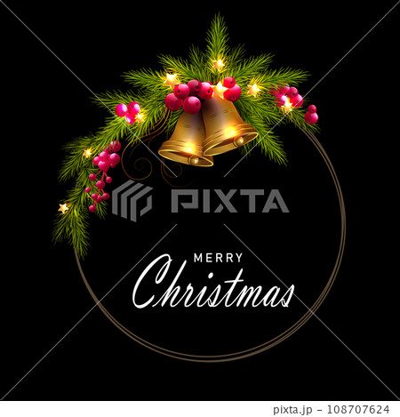 Isolated design element, wreath with golden bells,Christmas illustration Isolated design element, wreath with golden bells,Christmas illustration 108707624