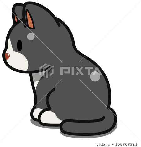 横を向いておすわりをする八割れ猫のデフォルメイラストの 横を向いておすわりをする八割れ猫のデフォルメイラストの