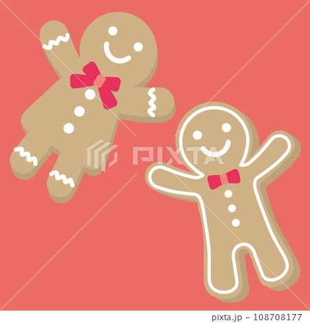 ジンジャーブレッドマン2個_背景色クリスマスレッド ジンジャーブレッドマン2個_背景色クリスマスレッド 108708177