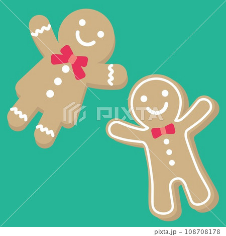 ジンジャーブレッドマン2個_背景色クリスマスグリーン ジンジャーブレッドマン2個_背景色クリスマスグリーン 108708178