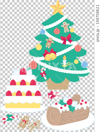 Christmas tree and sweets_cake_buche de Noel_gingerbread_candy cane 108708621