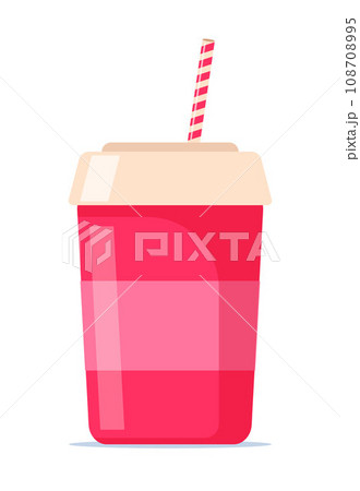 Disposable paper beverage cup for soda with drinking straw. Vector flat isolated illustration. 108708995
