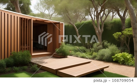 森の中にあるモダンなデザインの別荘 108709054