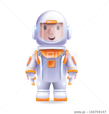 3D cartoon astronaut, vector cute spaceman game character, children education cosmos illustration.  108709147