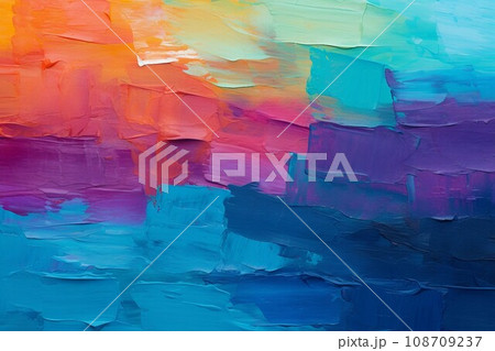 カラフルな抽象油絵背景テンプレート）黄緑・赤・青・水色・紫。AI生成画像 108709237