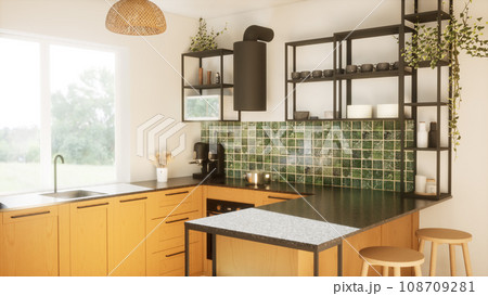 a modern and spacious kitchen. 3D render 108709281