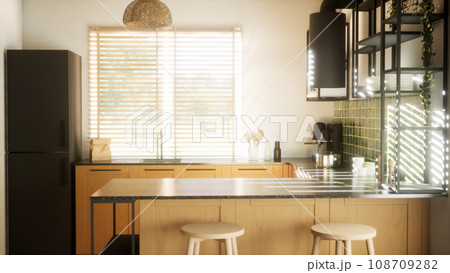 a modern and spacious kitchen. 3D render a modern and spacious kitchen. 3D render 108709282