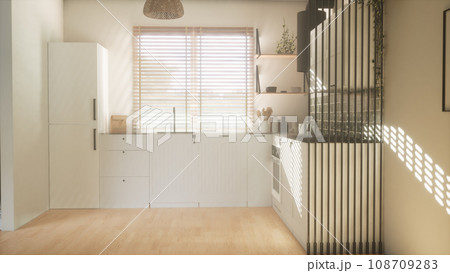 a modern and spacious kitchen. 3D render 108709283