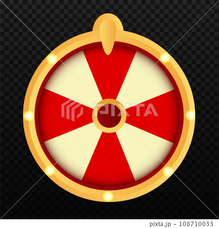 Wheel of fortune with winning colorful sector vector graphic illustration. Cartoon lottery roulette lucky machine design gambling chance winning isolated on white background 108710033