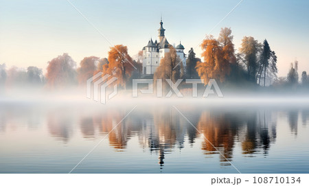 Lake with island and castle in europe Lake with island and castle in europe 108710134