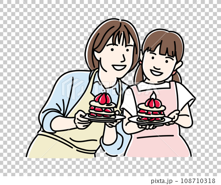 パンケーキを作る女の子とママ 108710318
