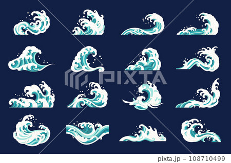 japan wave splashing water shape flat linear set 108710499