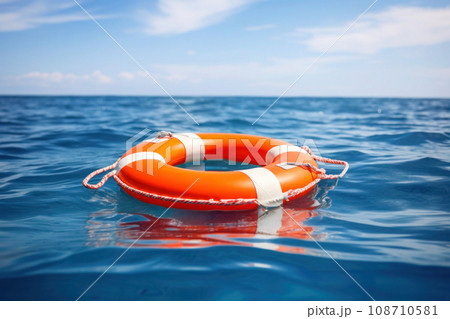 Lifebuoy in the sea. Rescue equipment. Generative AI 108710581