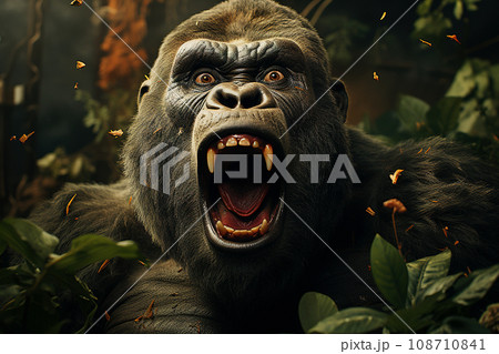 Fierce Gorilla's Roar in the Heart of theのイラスト素材