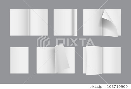 Magazine pages. Opened paper of brochures or magazines decent vector realistic mockup templates 108710909