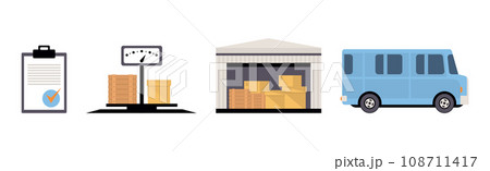 Order Delivery and Logistics with Parcel and Transport Vector Set Order Delivery and Logistics with Parcel and Transport Vector Set 108711417