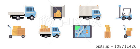 Order Delivery and Logistics with Parcel and Transport Vector Set 108711426