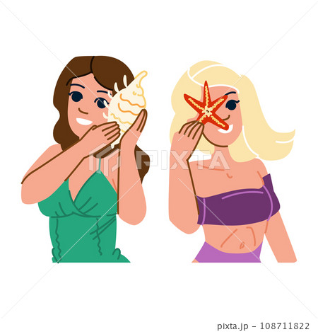 holiday woman seashell beach vector 108711822