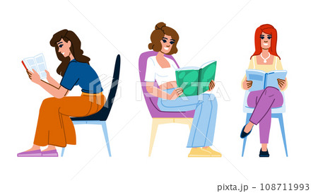 book woman reading chair vector 108711993