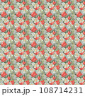 Pattern of tulips and daisies on a light gray background. 108714231