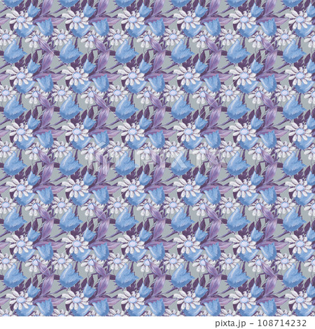 Pattern of tulips and daisies on a gray background. Pattern of tulips and daisies on a gray background. 108714232
