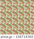 Pattern of tulips and daisies on a light green background. 108714360