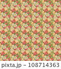 Pattern of tulips and daisies on a light orange background. 108714363