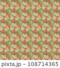 Pattern of tulips and daisies on a green background. 108714365