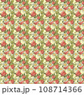 Pattern of tulips and daisies on a light yellow background. 108714366
