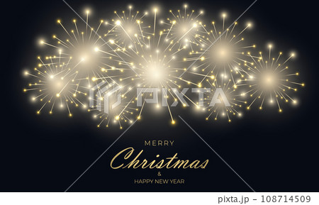 Merry christmas and happy new year festive background with fireworks and sparkle celebration lights. Merry christmas and happy new year festive background with fireworks and sparkle celebration lights. 108714509