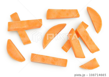 Sweet potato slices isolated on white background. Top view. Flat lay Sweet potato slices isolated on white background. Top view. Flat lay 108714665