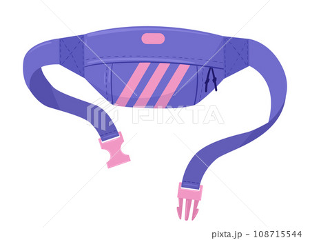 Nylon waist bag. Cartoon vintage zipped pouch, belt bag with zipper pocket flat vector illustration. Old school waist bag 108715544
