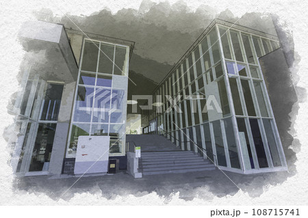 水彩画風 新見市役所 まなび広場にいみ 岡山県新見市 水彩画風 新見市役所 まなび広場にいみ 岡山県新見市 108715741