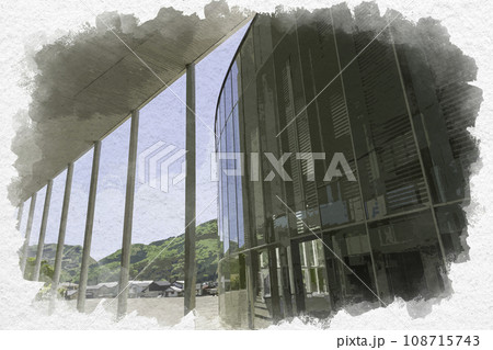 水彩画風 新見市役所 まなび広場にいみ 岡山県新見市 水彩画風 新見市役所 まなび広場にいみ 岡山県新見市 108715743