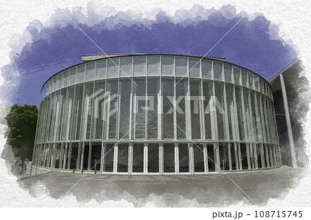 水彩画風 新見市役所 まなび広場にいみ 岡山県新見市 水彩画風 新見市役所 まなび広場にいみ 岡山県新見市 108715745