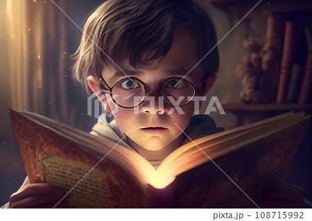 Child opened a magic book 108715992