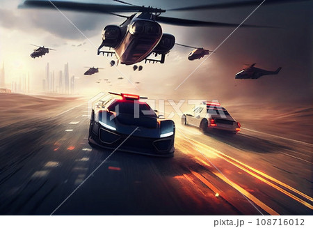 A chase after a racer with the police trailing behi A chase after a racer with the police trailing behi 108716012